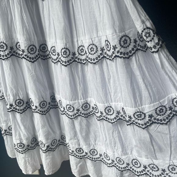 White 100% Cotton Embroidered Flutter Sleeveless Tiered Boho Maxi Dress - Picture 9 of 13